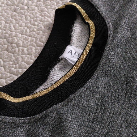 Amadi Small Grey Puff Sleeve Metallic Gold Trim Sweatshirt - Picture 6 of 14